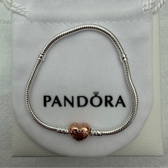 Pandora Moments Heart Clasp Snake Chain Bracelet Size 7.5 Wrist Size 6.7 in - Picture 3 of 7